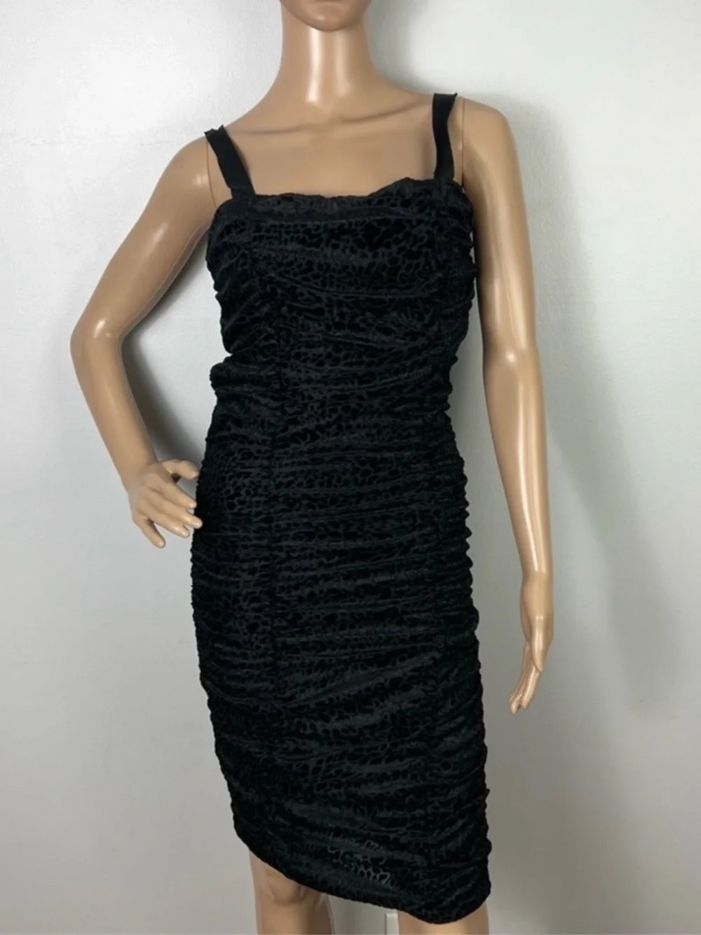 NEW LIKELY BLACK LEOPARD BURNOUT VELVET RUCHED MINI DRESS - Picture 2 of 8